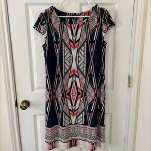 R&K Black and Pink Geometric Midi Dress